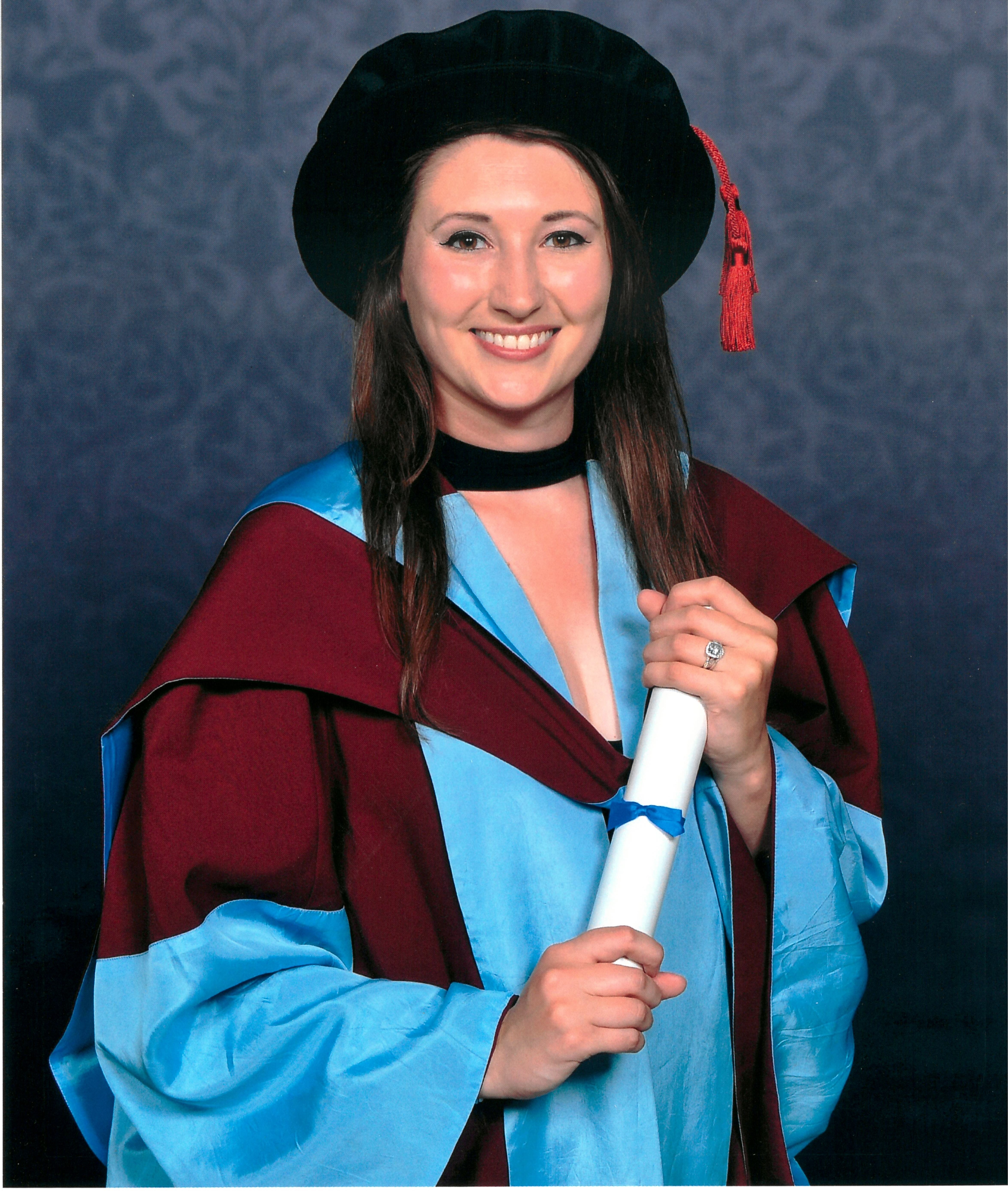 Dr Pointer pictured at her PhD graduation ceremony in 2019.