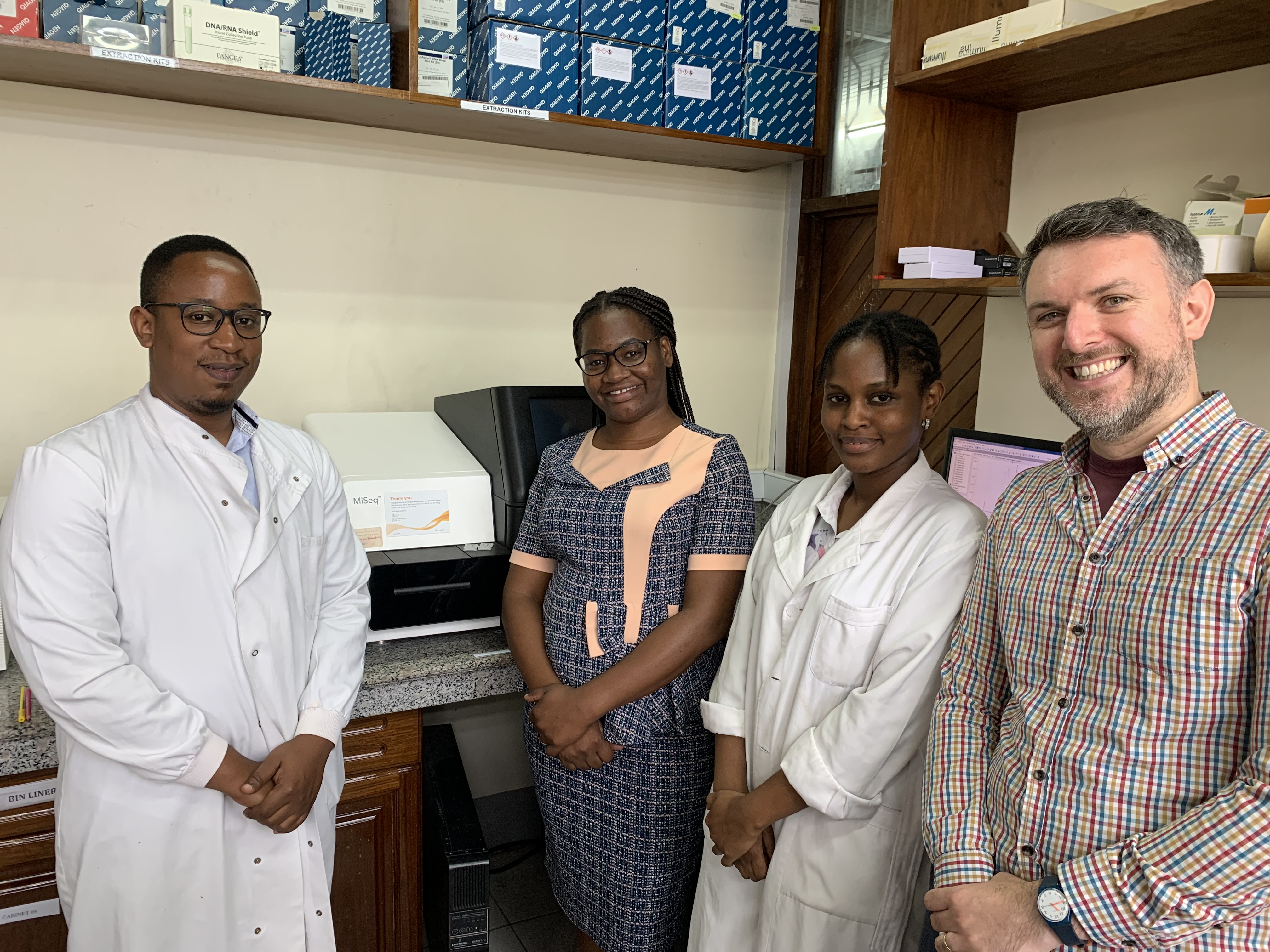 Clinical research fellow Peter McCarthy (right) with colleagues from the Tanzanian team.